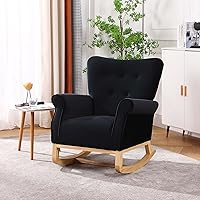 Vista 1 de Silla mecedora con respaldo de ala, cómoda silla mecedora con brazos de cojín, mecedoras tapizadas con botón acolchado para sala de estar