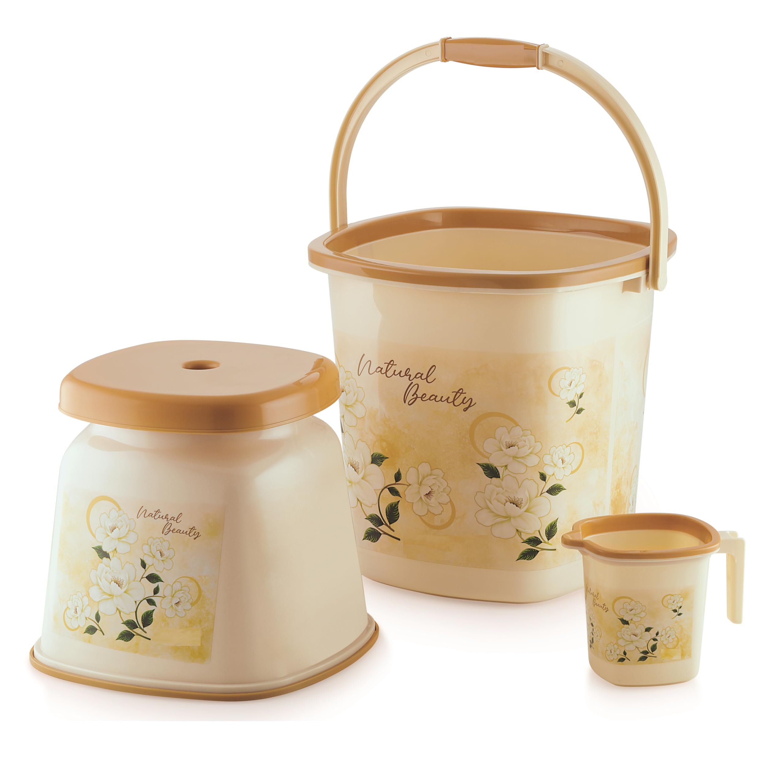 Nabhya Blossom Bathroom Accessories Set Plastic Bath Set Bathroom Bucket, Mug, Stool 3 Pieces Combo Set for Home, Kitchen & Bathroom (Brown) (B0CPSWGWFW) Amazon Price History, Amazon Price Tracker
