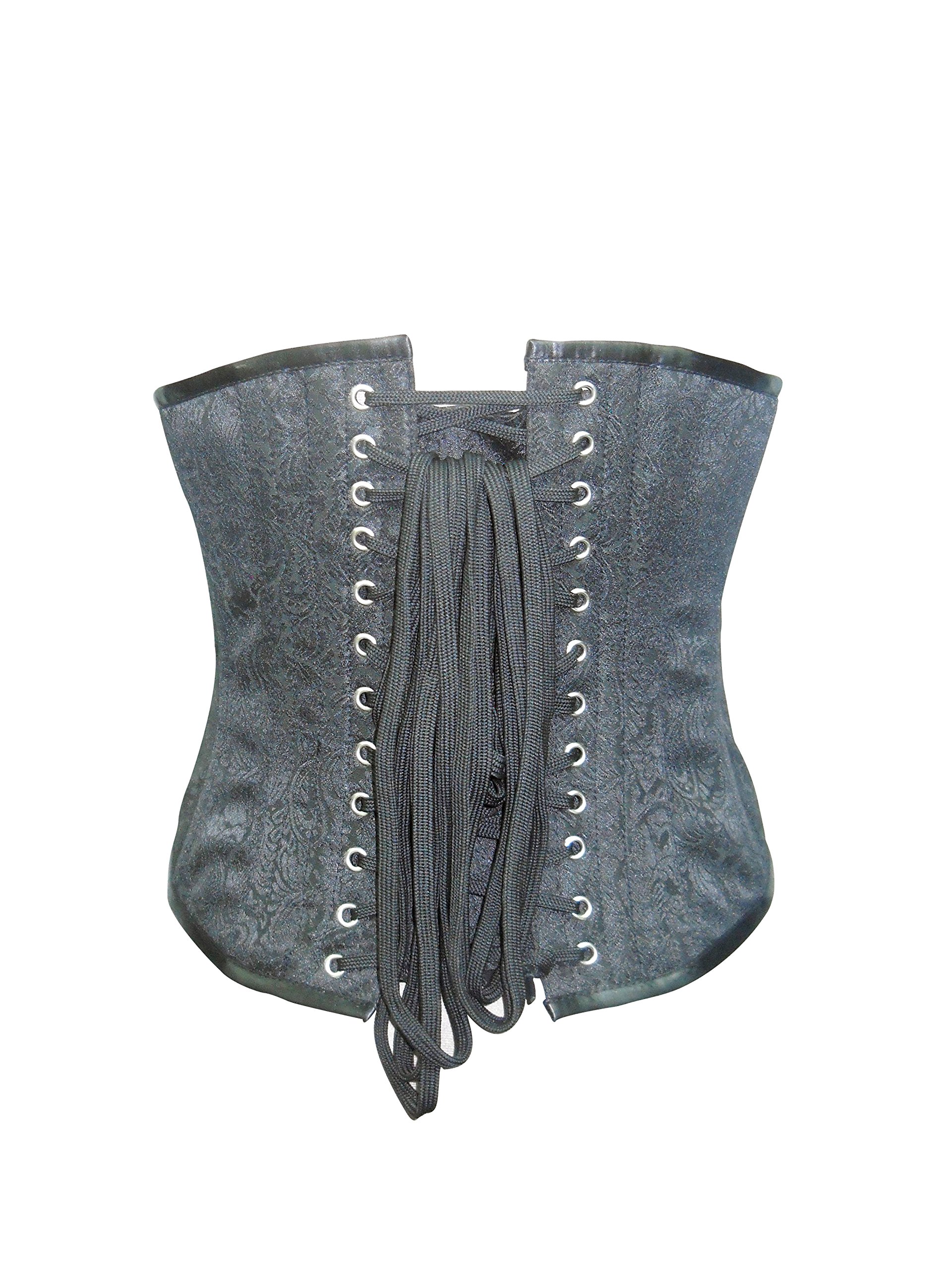 Black Brocade Goth Burlesque Costume Underbust Corset Waist Cincher Bustier Top