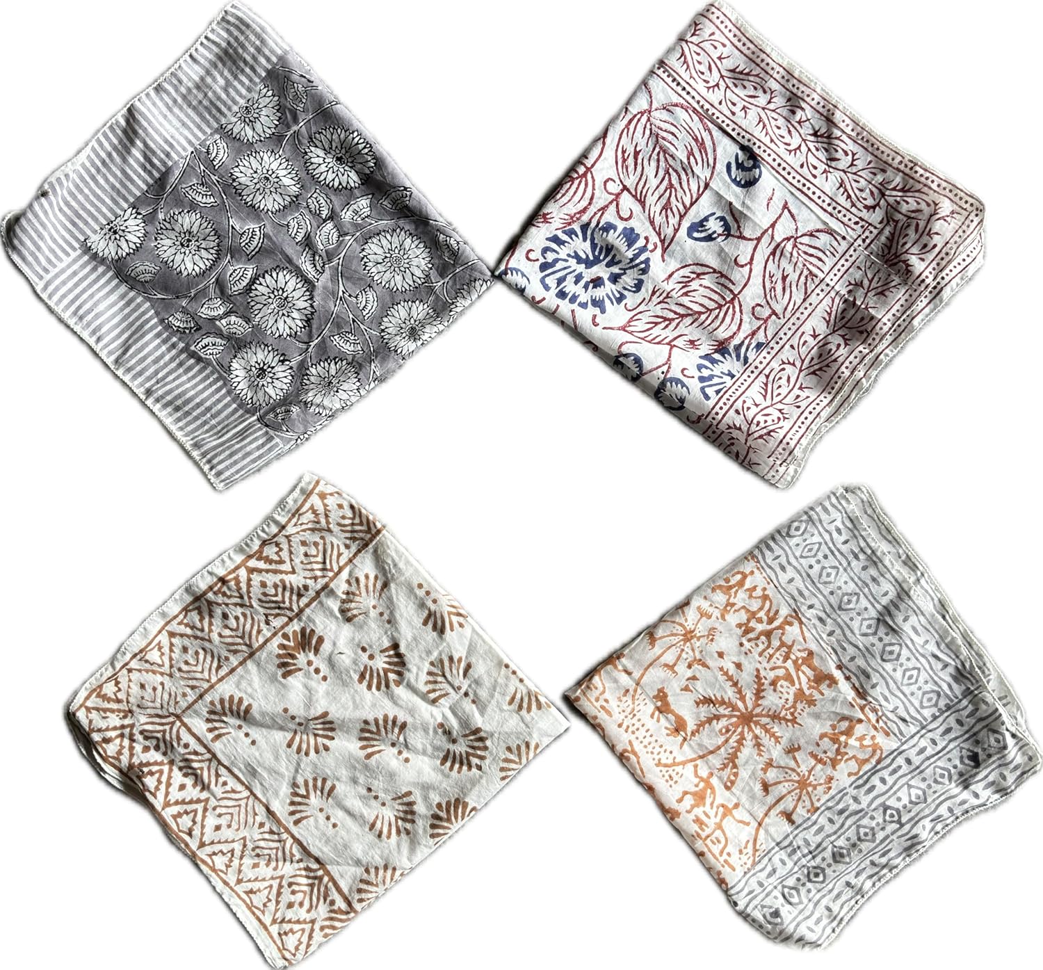 100% Organic Cotton Bandana Set of 4 - Multicolor Paisley Floral Design for Men & Women - Scarf, Hair Scarf, Neck Tie, Hiking