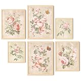 EXCOOL CLUB Vintage Rose Wall Decor - 12x16 Coquette Wall Decor&comma; Rustic Pink Rose Poster&comma; Pink Vintage Bathroom Decor&comma; Retro Roses Pictures&comma; Victorian Floral Paintings for Home Bedroom &lpar;UNFRAMED&rpar;