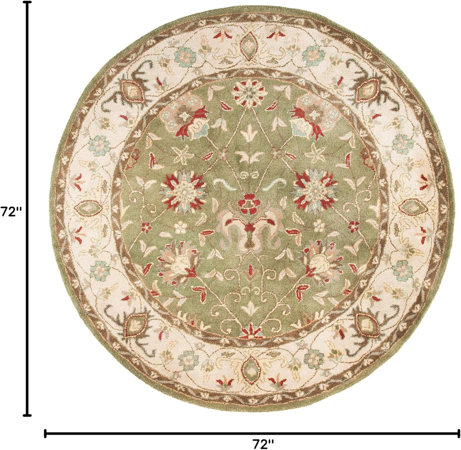 SAFAVIEH Antiquity Collection Area Rug - 6' Round, Sage, Handmade Traditional Oriental Wool, Ideal for High Traffic Areas in Living Room, Bedroom (AT21D)