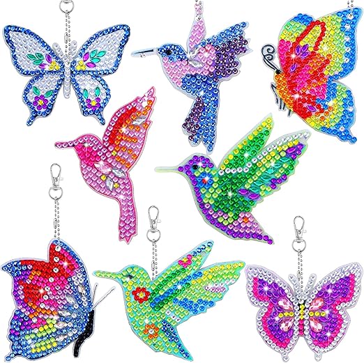 8 Diamond Painting Keychains Diamond Art Keychains Butterfly Double