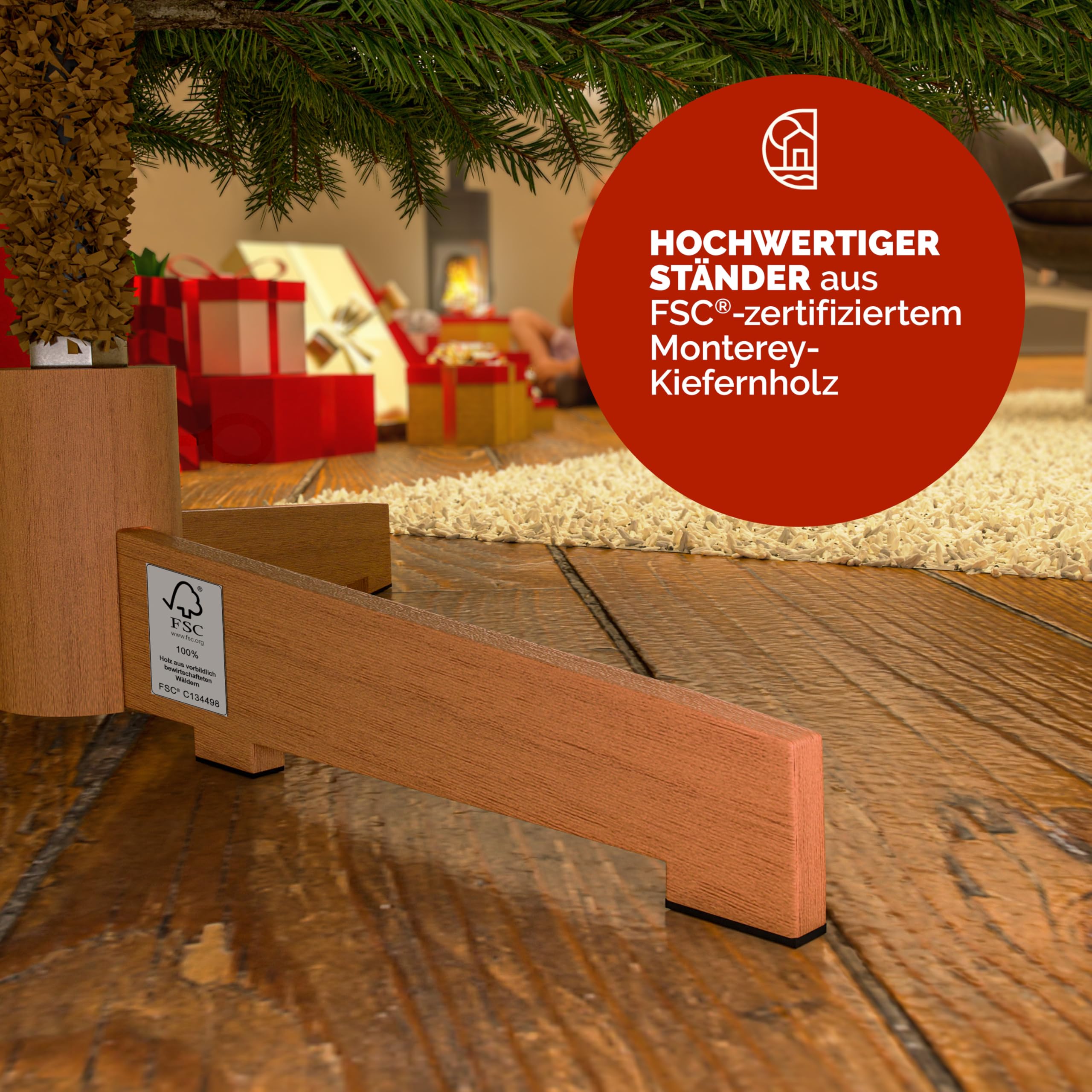 CASARIA® Premium Weihnachtsbaum künstlich XL 180 cm FSC®-Zertifiziert naturgetreu dichte Spitzen Stabiler Holzständer einfacher Aufbau Tannenbaum