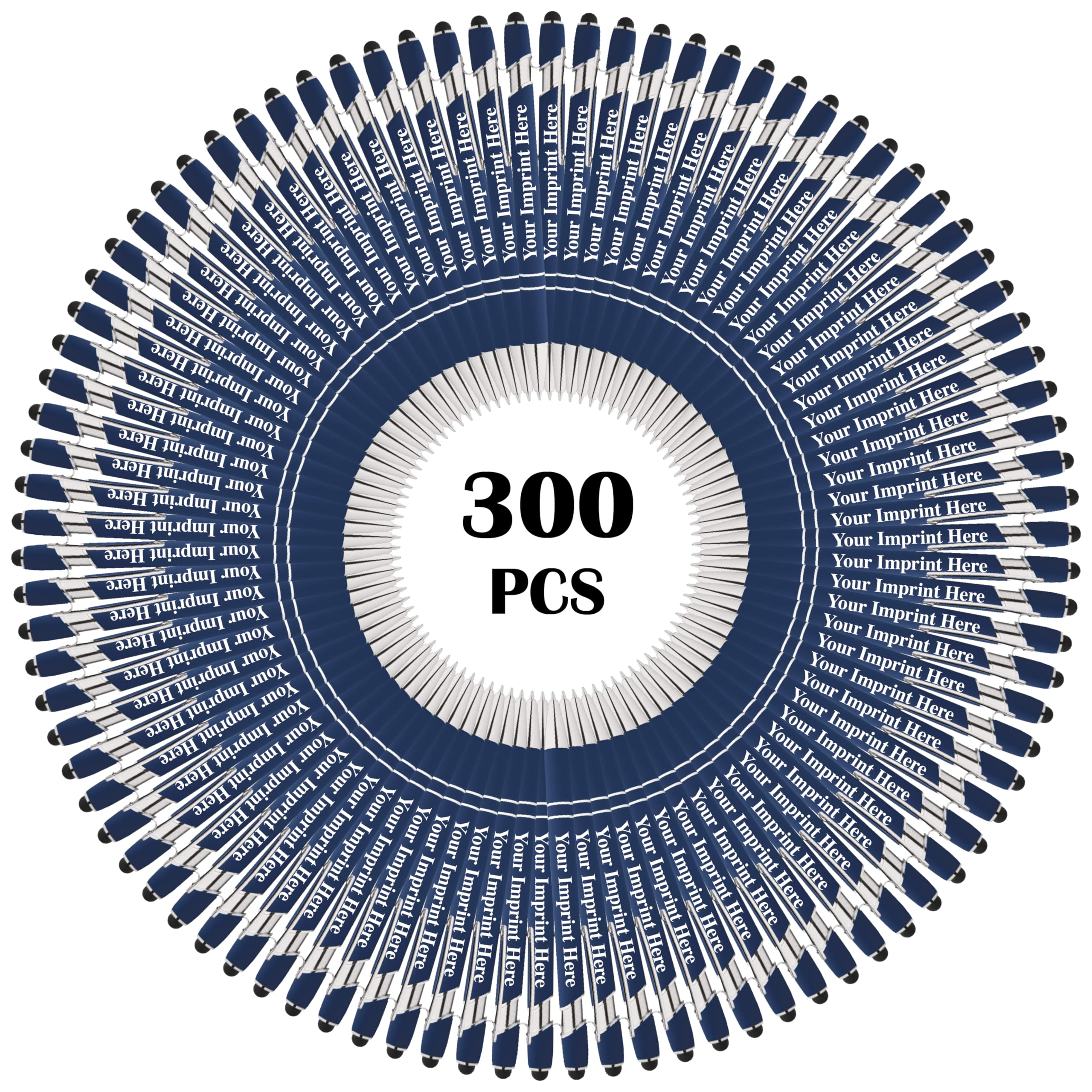 ExpressDesigns Up to 500 Pcs Custom Pens Bulk | Rainbow of Colors | Soft-Touch Metal Black Ink Personalized with Name or Message (Dark Blue, 300)