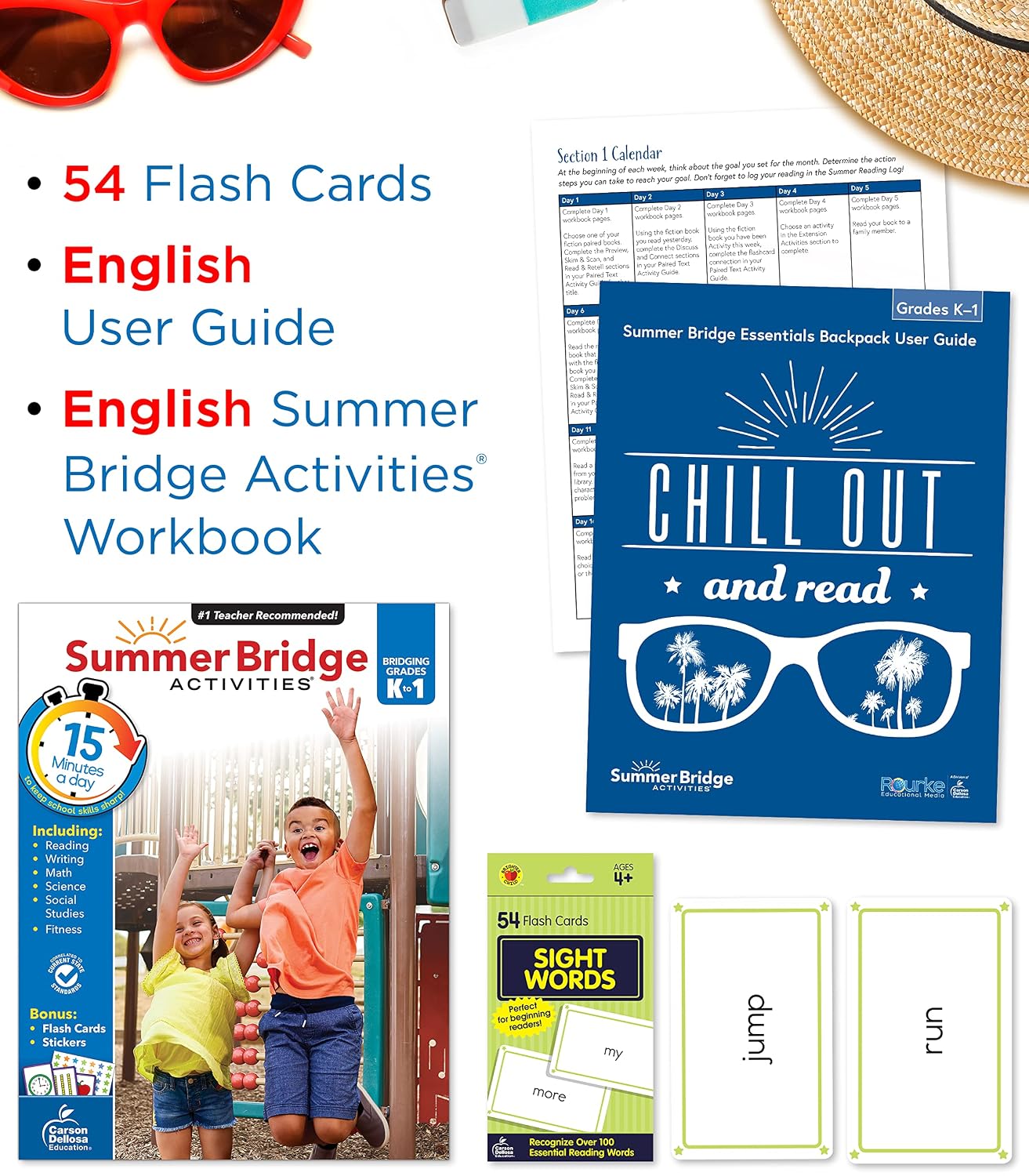 Summer Bridge Activities K-1 Bundle, Ages 5-6, Math, Reading Comprehension, Writing, Summer Learning 1st Grade Workbooks, Sight Word Flash Cards, Calming Corner Kit, Children's Books, Drawstring Bag image 3