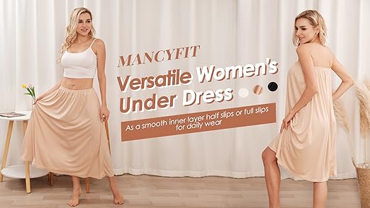 MANCYFIT Half Slips for Women Long Slip Under Dress Invisible Straps  Underskirt for Dresses Black Small at Amazon Women's Clothing store