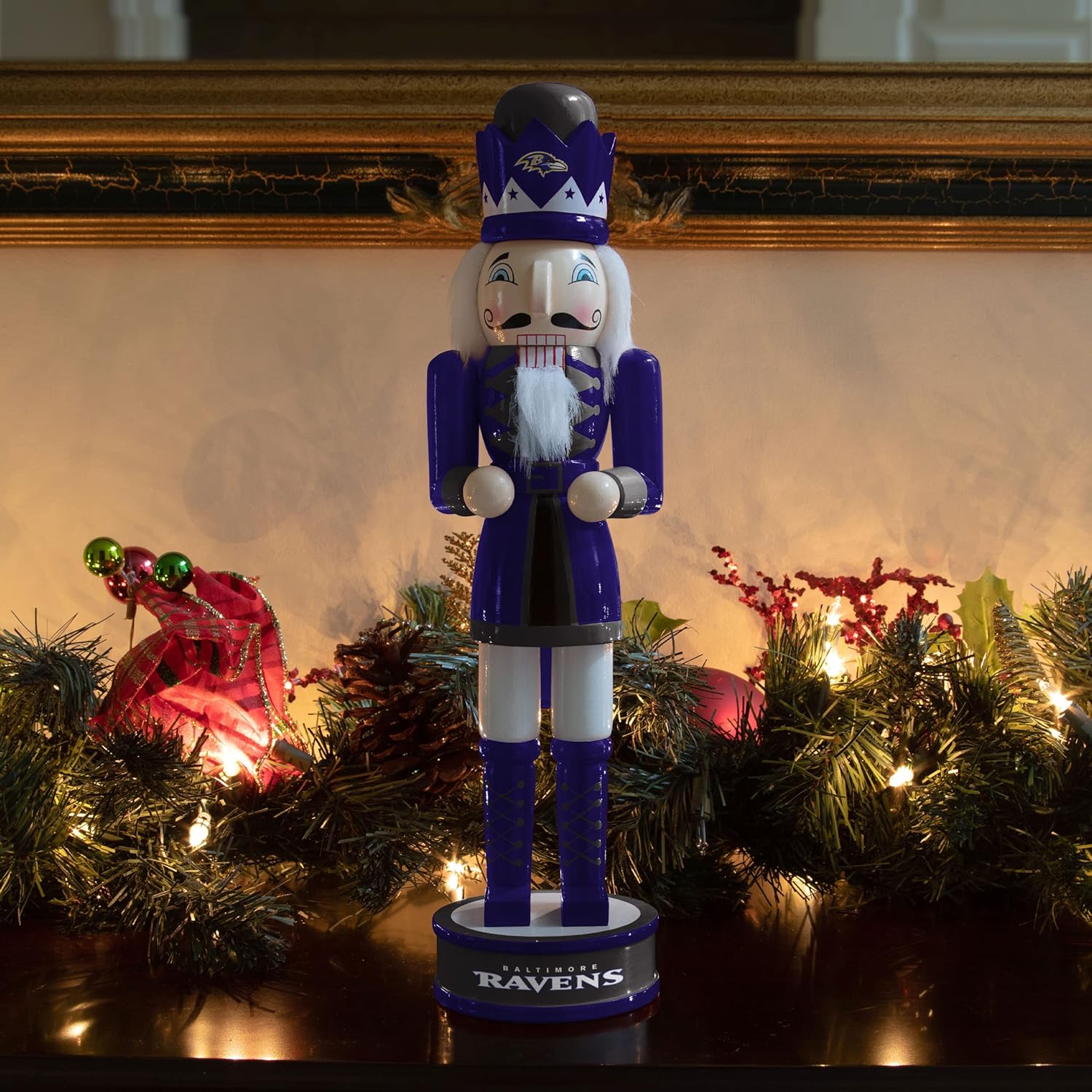 NFL Baltimore Ravens Team Logo 14" Holiday NutcrackerTeam Logo 14" Holiday Nutcracker, Version 2, One Size : Sports & Outdoors