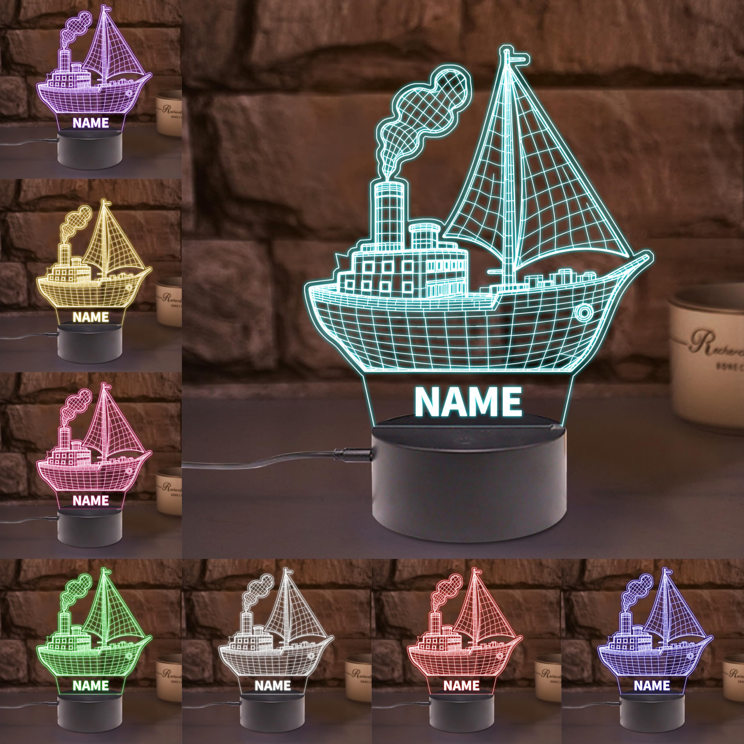 AHROZHOUIK Personalised Acrylic Ship Night Light Custom Name Funny Ships Themed Neon Sign for Home Bedroom Decor Gifts for Family Friend Ship Lovers Birthday Xmas (Style 11)