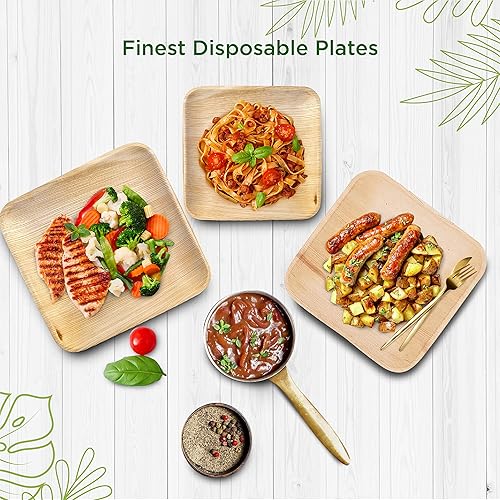 Miniatura 4 de 100 platos cuadrados de hoja de palma de 6 pulgadas, compostables, biodegradables, ecológicos, como platos desechables de bambú para fiestas, bodas