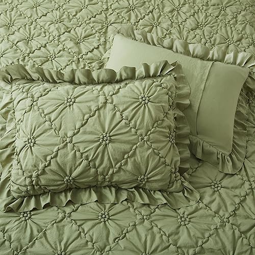 Miniatura 4 de BEDAZZLED Juego de edredón tamaño Queen, 3 piezas de cama en una bolsa, exquisito edredón plisado, ropa de cama bohemia alternativa al plumón con