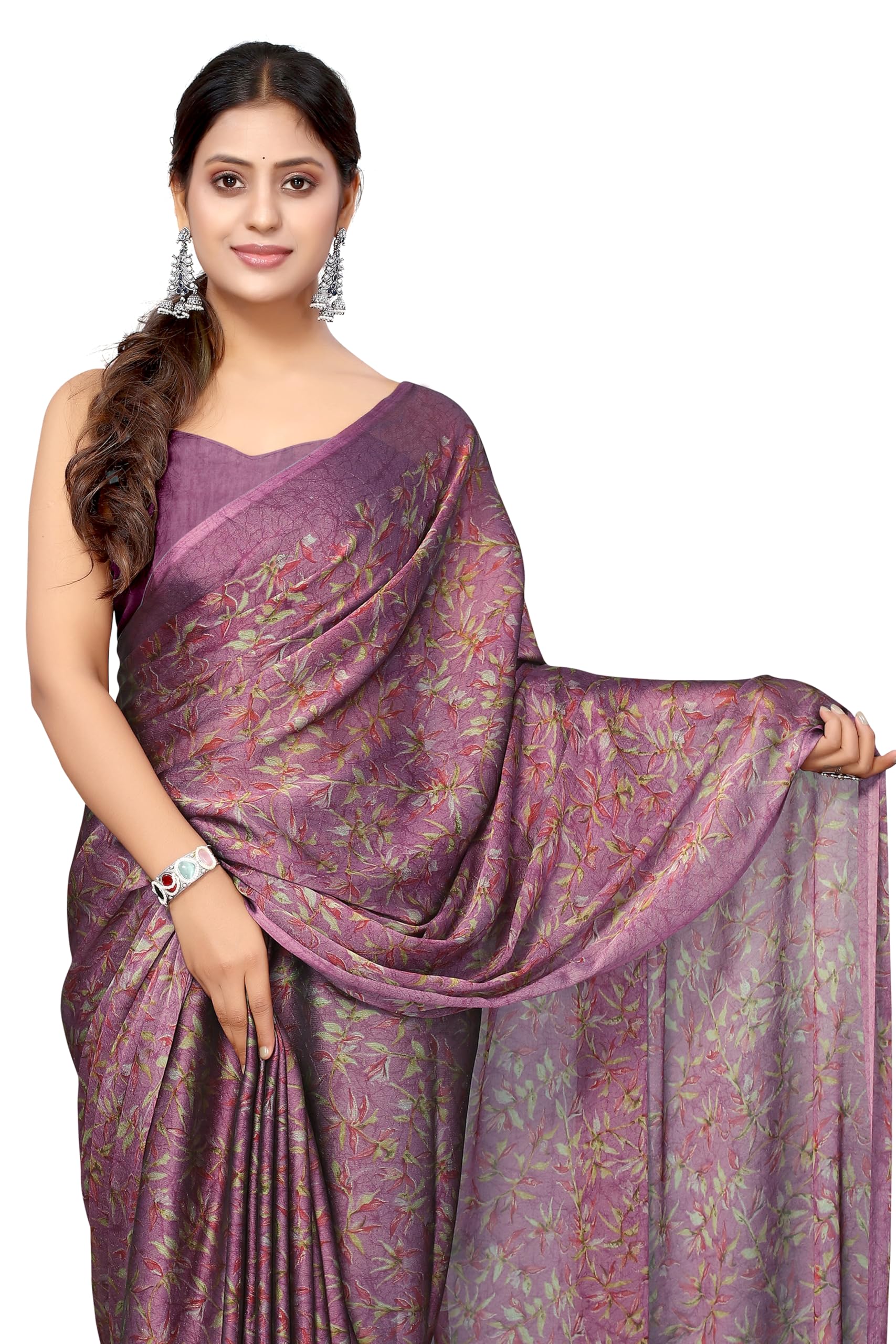 Women's Chiffon Floral Printed Saree with Blouse Piece