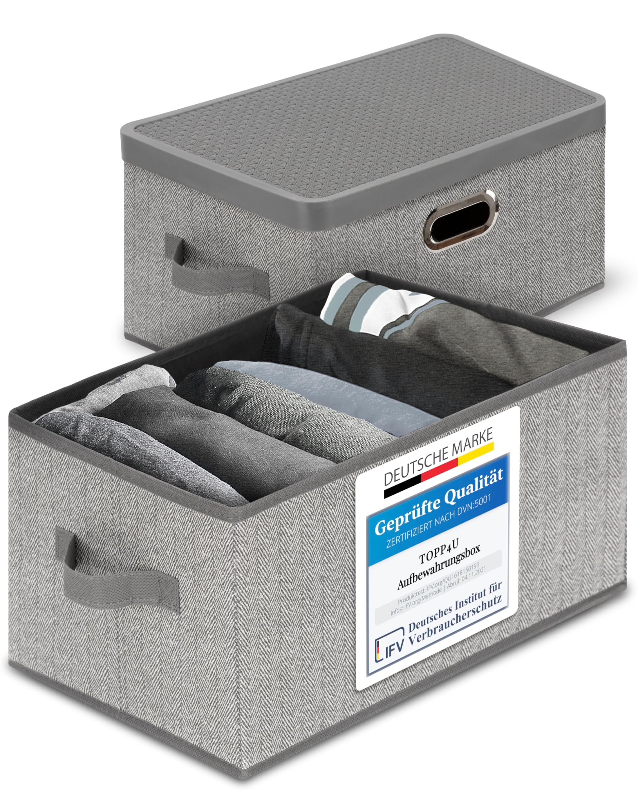 TOPP4u 2er Set Aufbewahrungs-Box mit Deckel groß 38x27x24,5cm - Stoffbox für Schränke, Regale - Stapelbare Kisten Aufbewahrung - Ordnungsboxen faltbar