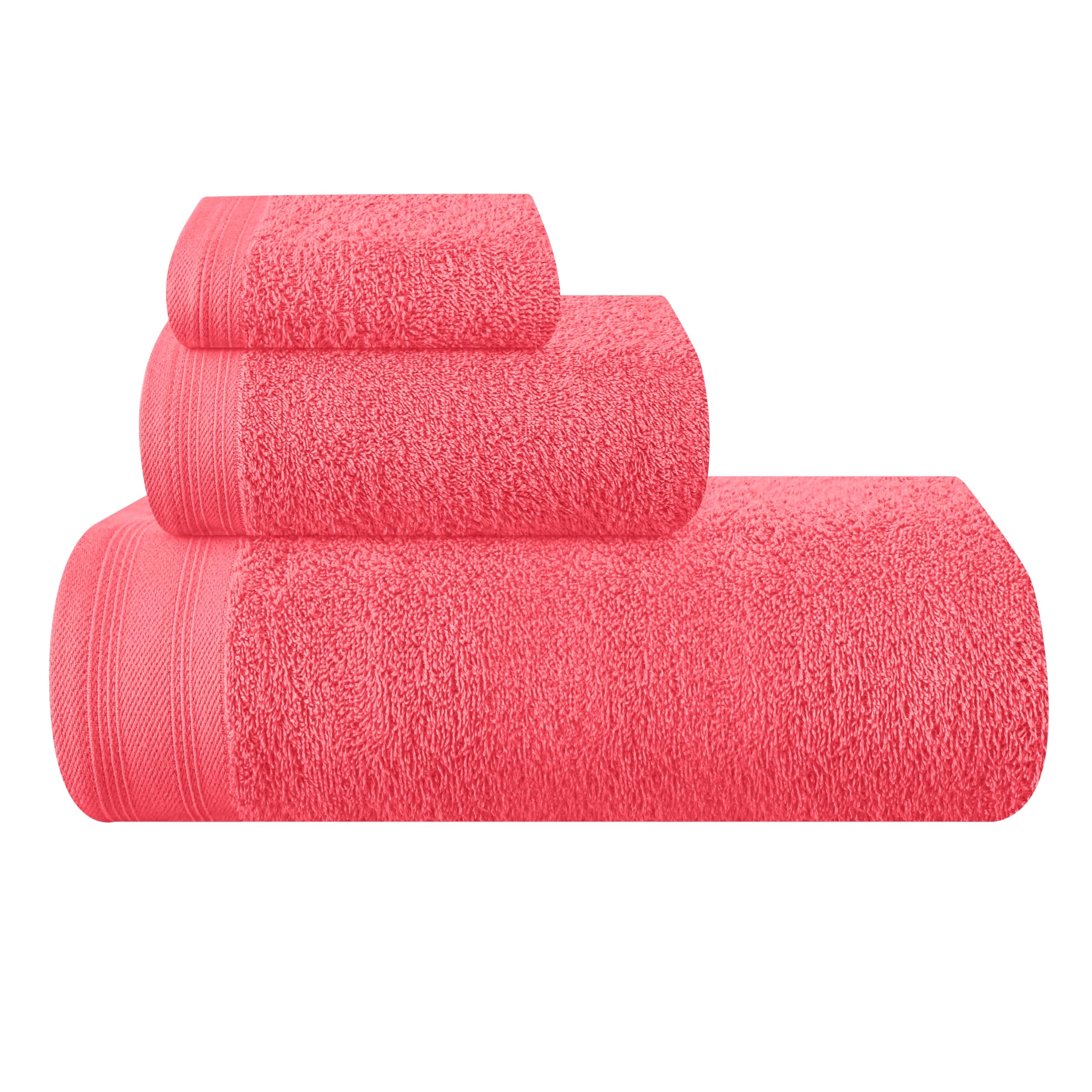 Ultra weiches 3er-Pack Baumwoll-Handtuch-Set, enthält EIN übergroßes Badetuch 70 x 140 cm, EIN Handtuch 40 x 60 cm und EIN Waschbett 30 x 30 cm, Korallenorange