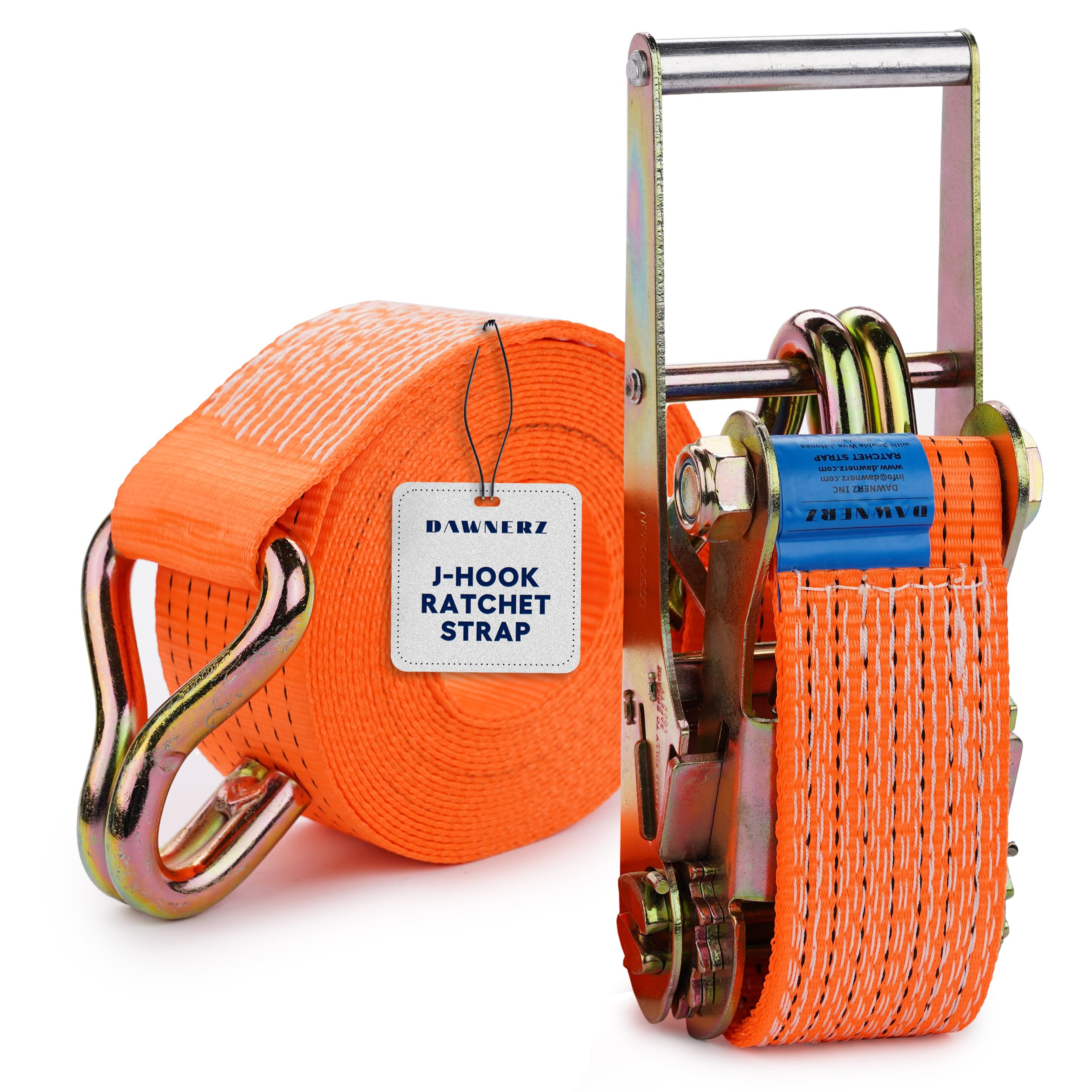 Correas de trinquete resistentes de 7.6 cm x 9.1 m - 7.5 kg de resistencia a la rotura, correas de trinquete con ganchos en J de doble alambre para camión y remolque