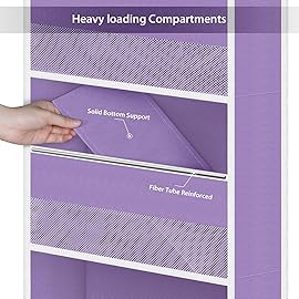 Univivi 5-Shelf Fabric Door Storage Over Door Hanging Organizer with 4 Large Pockets and 3 Small PVC Pockets Nursery Closet Cabinet Wall Mount Hanging Storage Organizers for Baby Nursery (Purple)