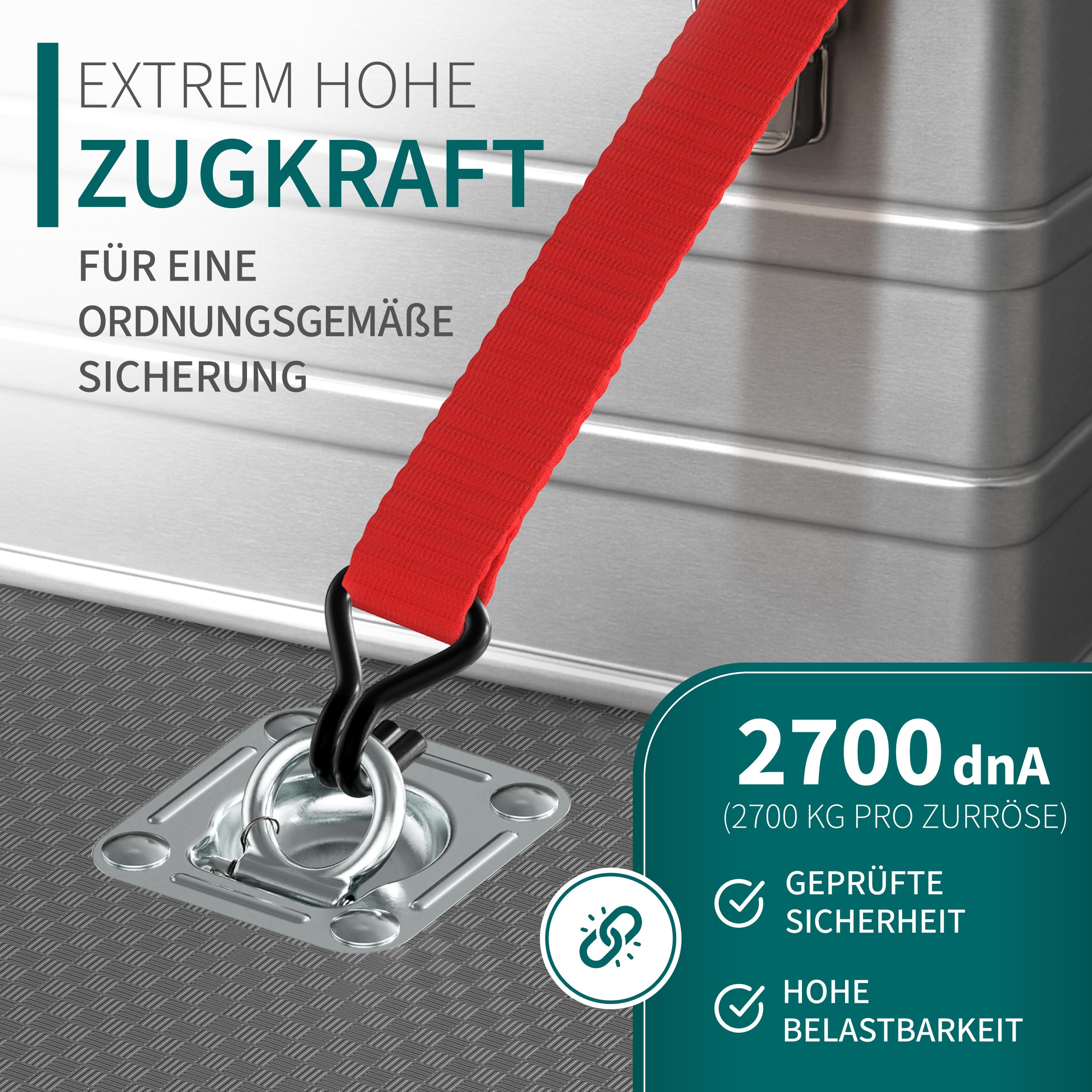 Anhänger Zurrösen mit Gegenplatten inkl. Schrauben [6er Set] Robuste Zurrmulden | Zugkraft von 2700daN pro Zurrhaken | Langlebige Verzurrösen aus verzinktem Stahl