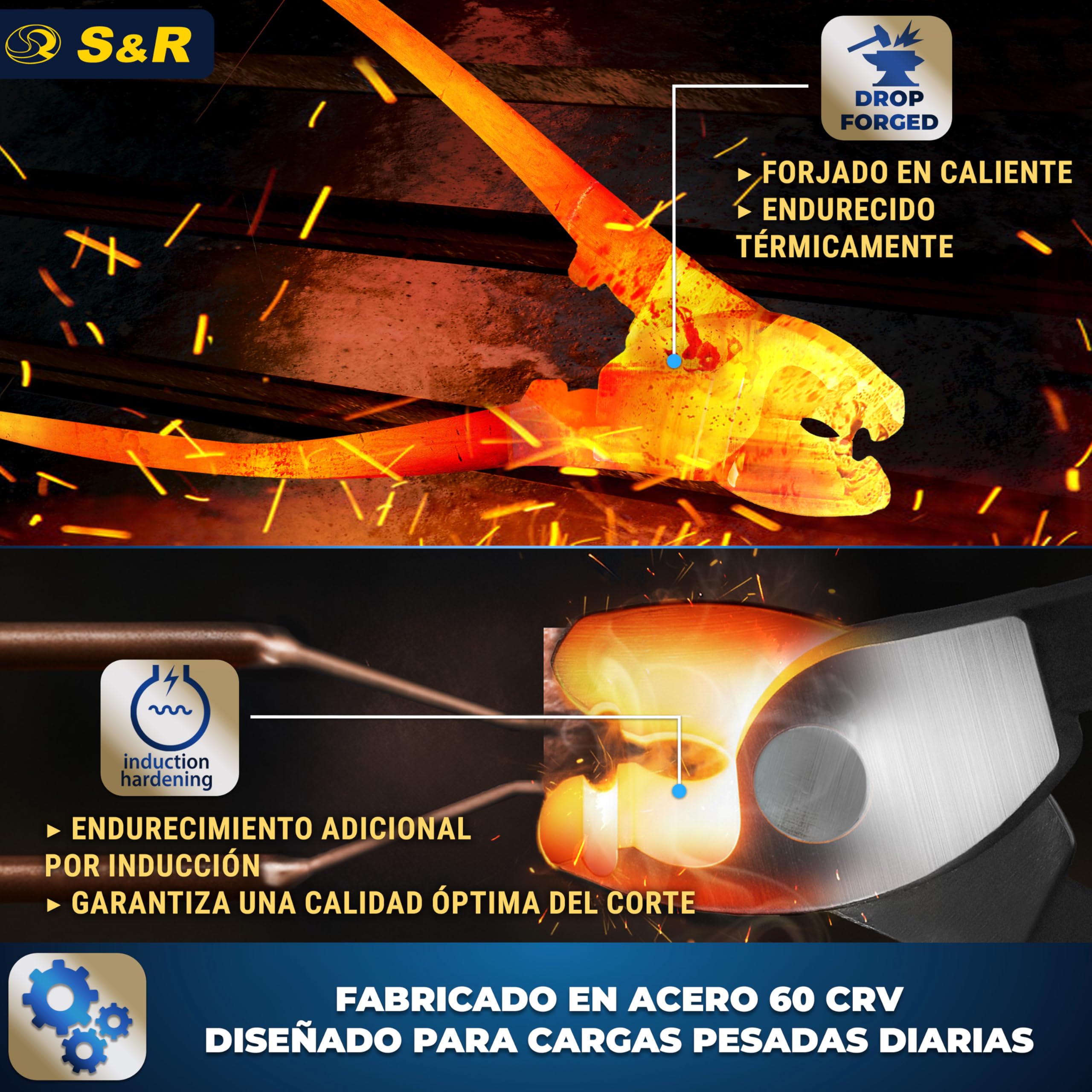S&R Alicate Cortacables electricista aislada VDE hasta 1000 V - Cortador Alambre 20 cm acero 70C dureza 66 HRC