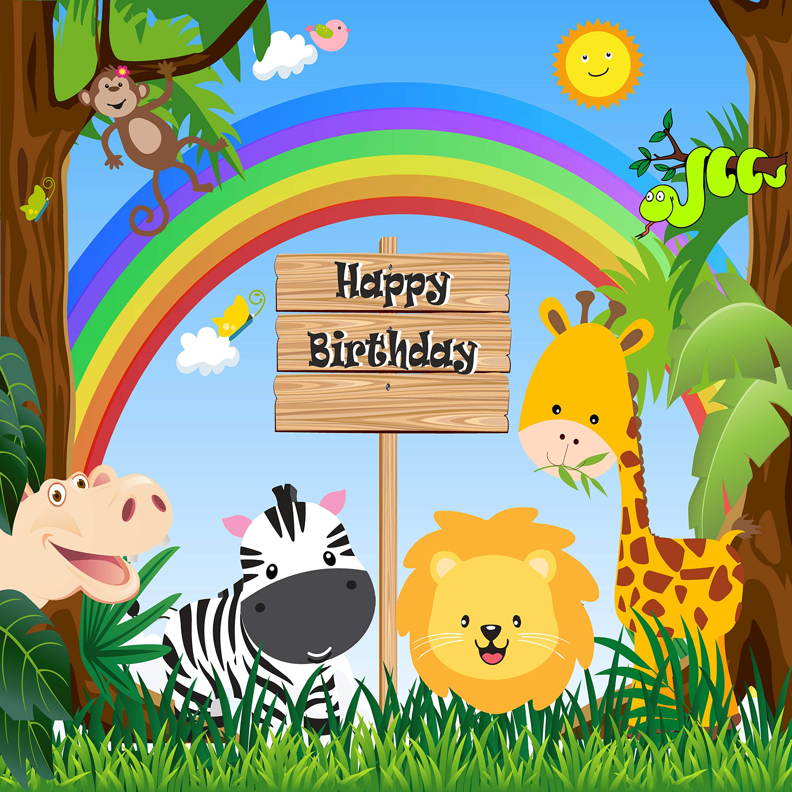 Untumble Jungle Animals Theme Birthday Decorative Banner Made of Polyster Fabric 4 feet Square Scene Setter