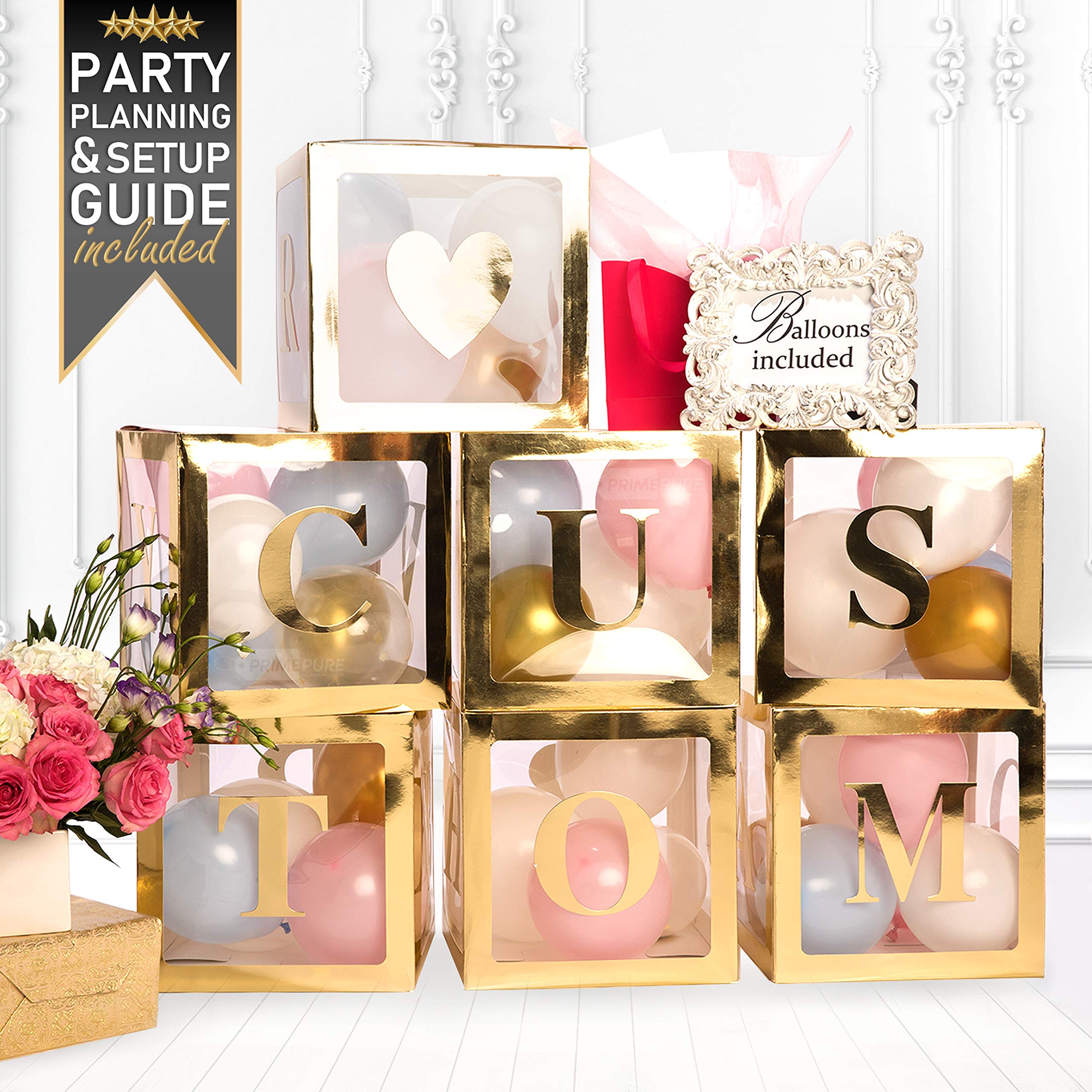 Buy Premium Gold Baby Boxes Set of 4 with 39 Balloons and 16 Baby