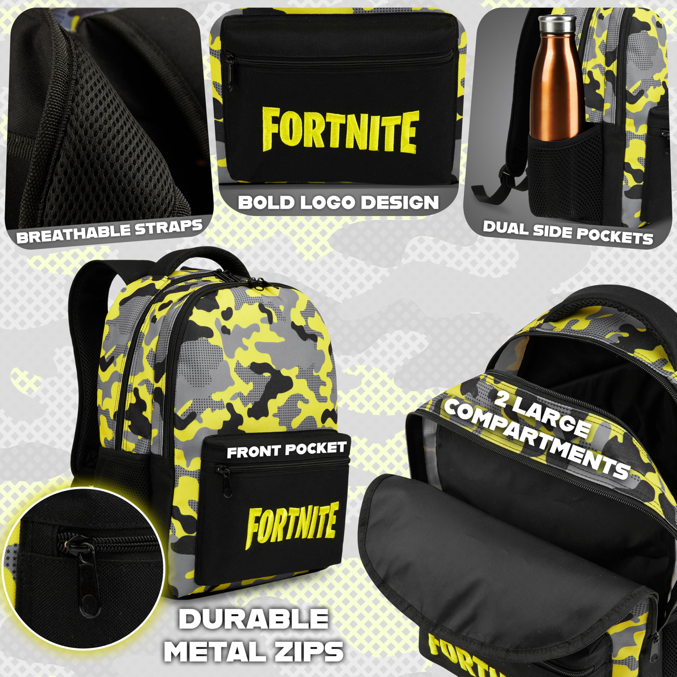 Fortnite Mochilas Infantil Bolsa Mochila Escolar Niño y Adolescente Mochila para Viaje Deporte con Cintas Ajustables Regalos para Gamers