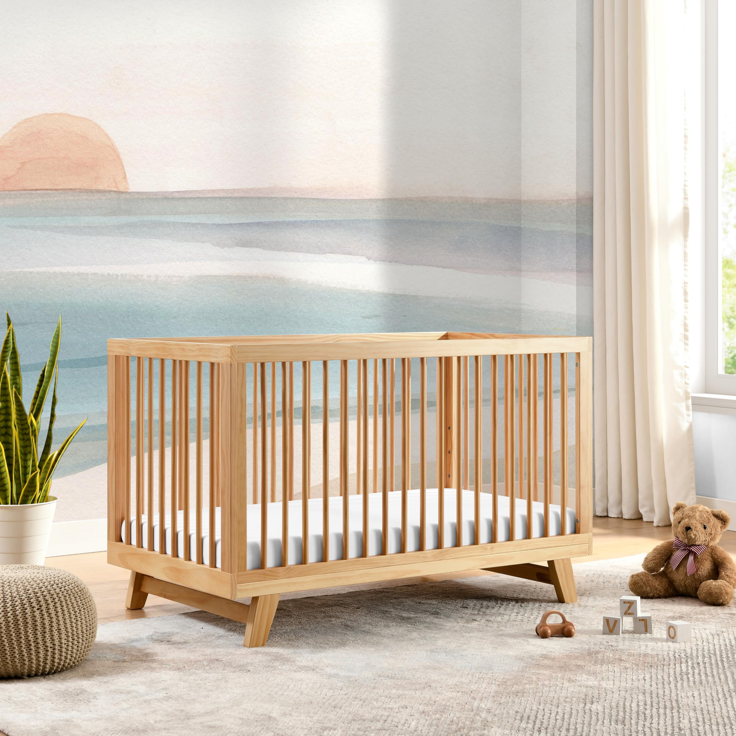 Albert Baby 3-in-1 Astin Convertible Baby Crib - Wooden Crib, Grows with Your Baby, Converts to Toddler Bed & Day Bed, 4 Adjustable Support Base Height | Natural