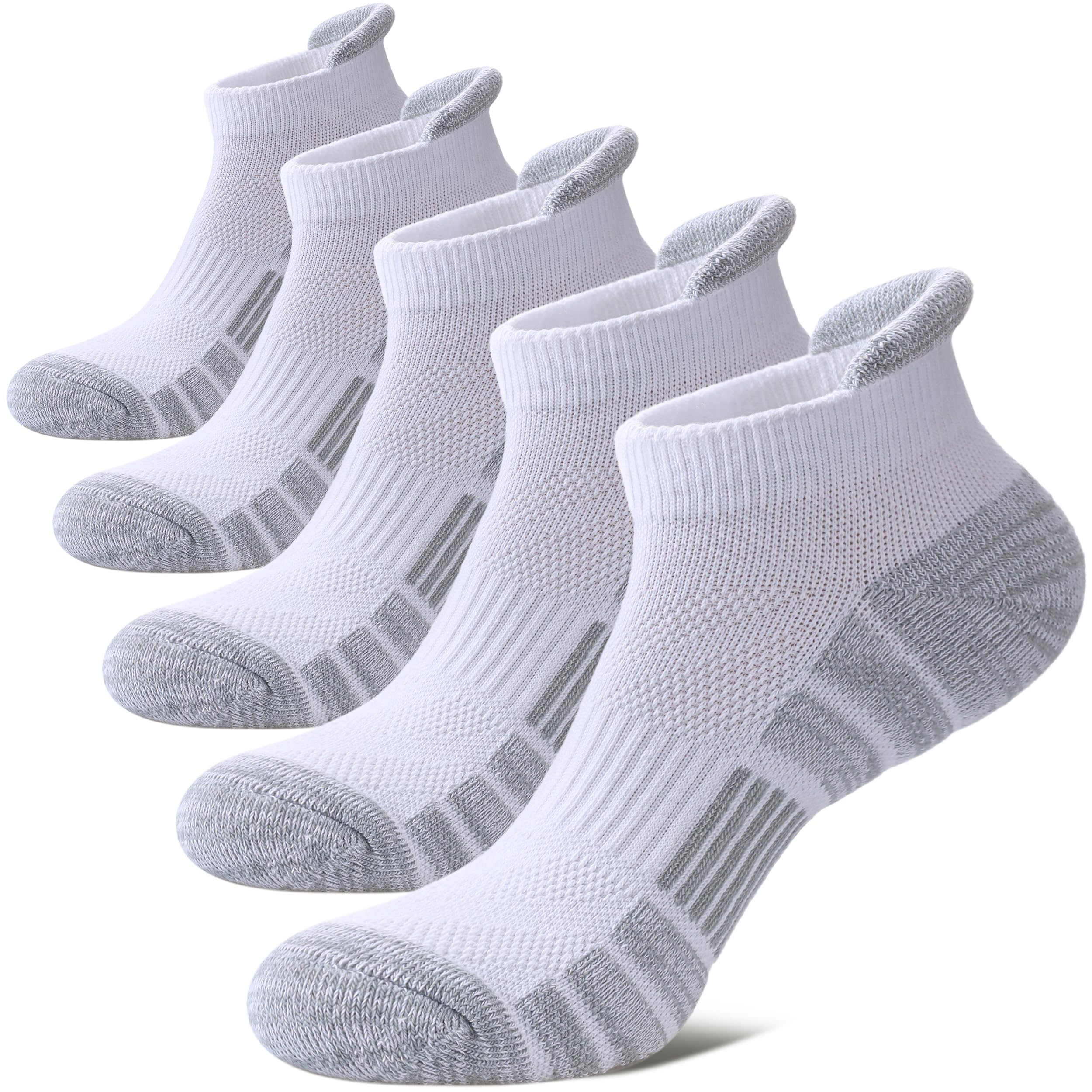 DOSKONI Ankle Socks for Women Running Athletic Thick Cushioned Wicking Low Cut Compression No Show Tab Socks 5 Pairs