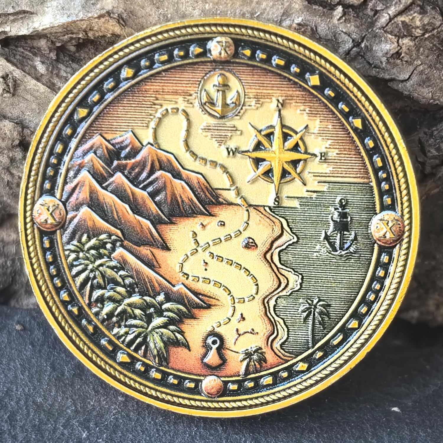 Pirate Adventure Challenge Coin - Skull and Crossed Swords with Treasure Map Design (Pack of 6)