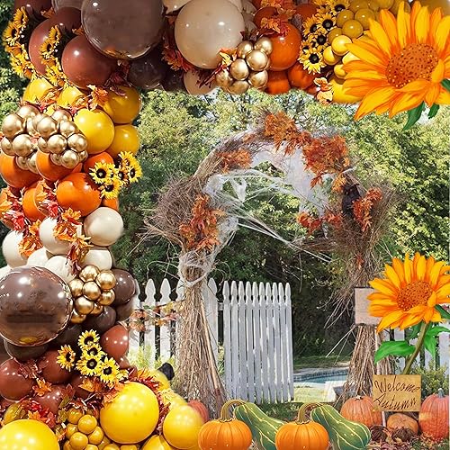Kit de guirnalda de globos de agradecimiento de 192 piezas para decoraciones de fiesta de otoño, globos naranja blanquecino, mostaza, amarillo,