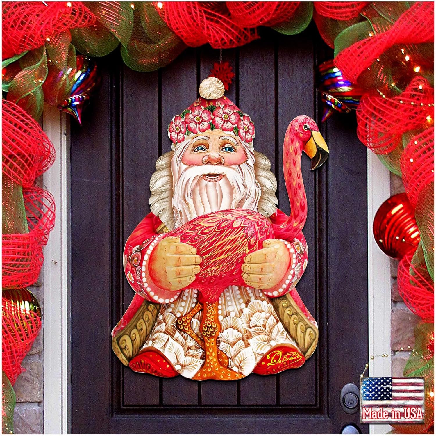 Flamingo Santa Tropical Christmas Door Hanger, Wall Decor, Decorative Door Sign, Wall art by 8117835H - Designocracy