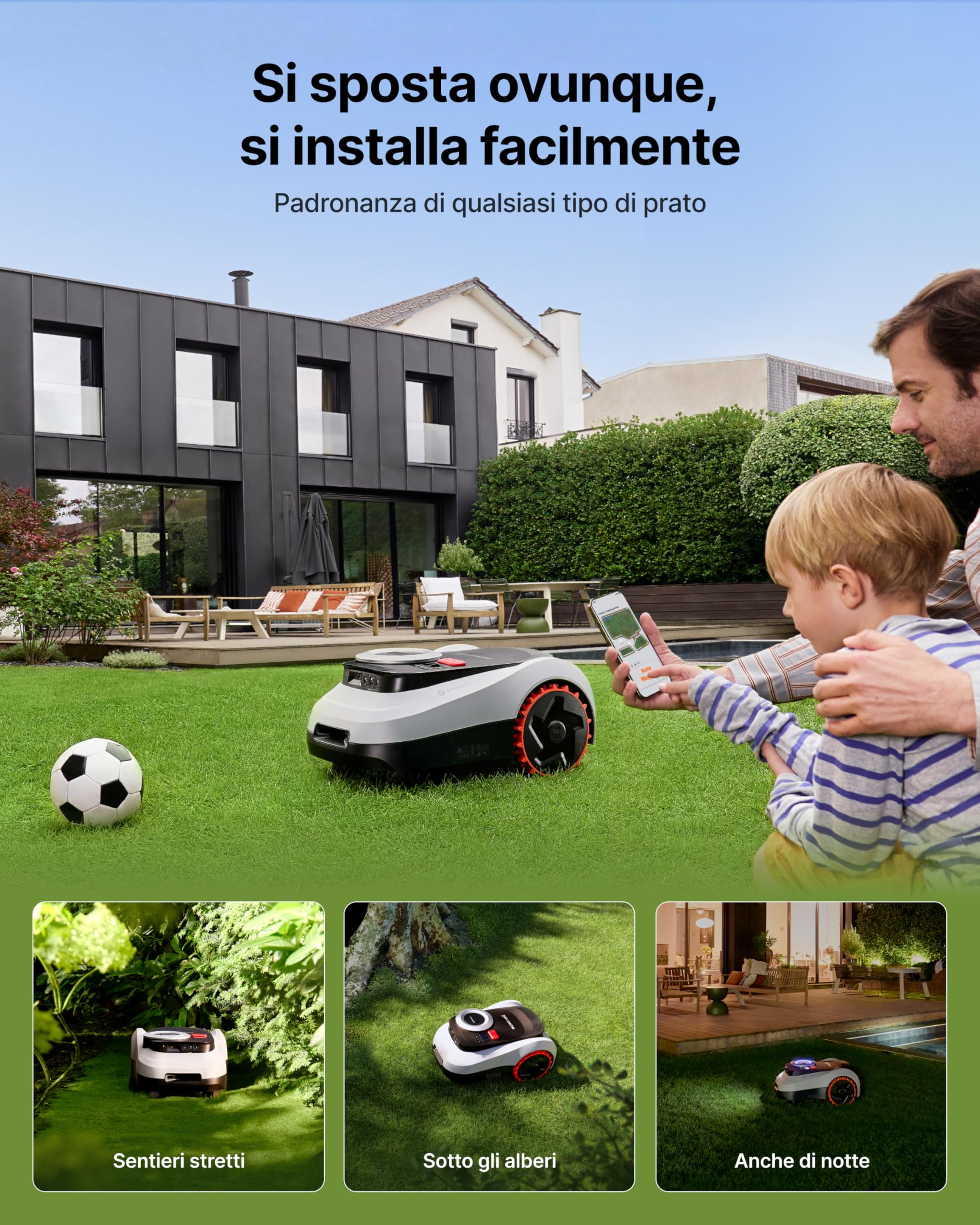 Segway Navimow i208 LiDAR Robot Tagliaerba Senza Filo Perimetrale per 800m² con Garage M, Pendenze del 45%, LiDAR a stato solido + Vision, Mappatura Automatica, 4G integrato (Spedito separatamente)