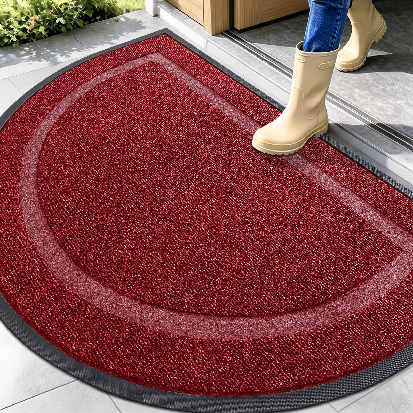 OLANLY Half Circle Front Door Mat Outside 47x32 All-Season Rubber Doormat