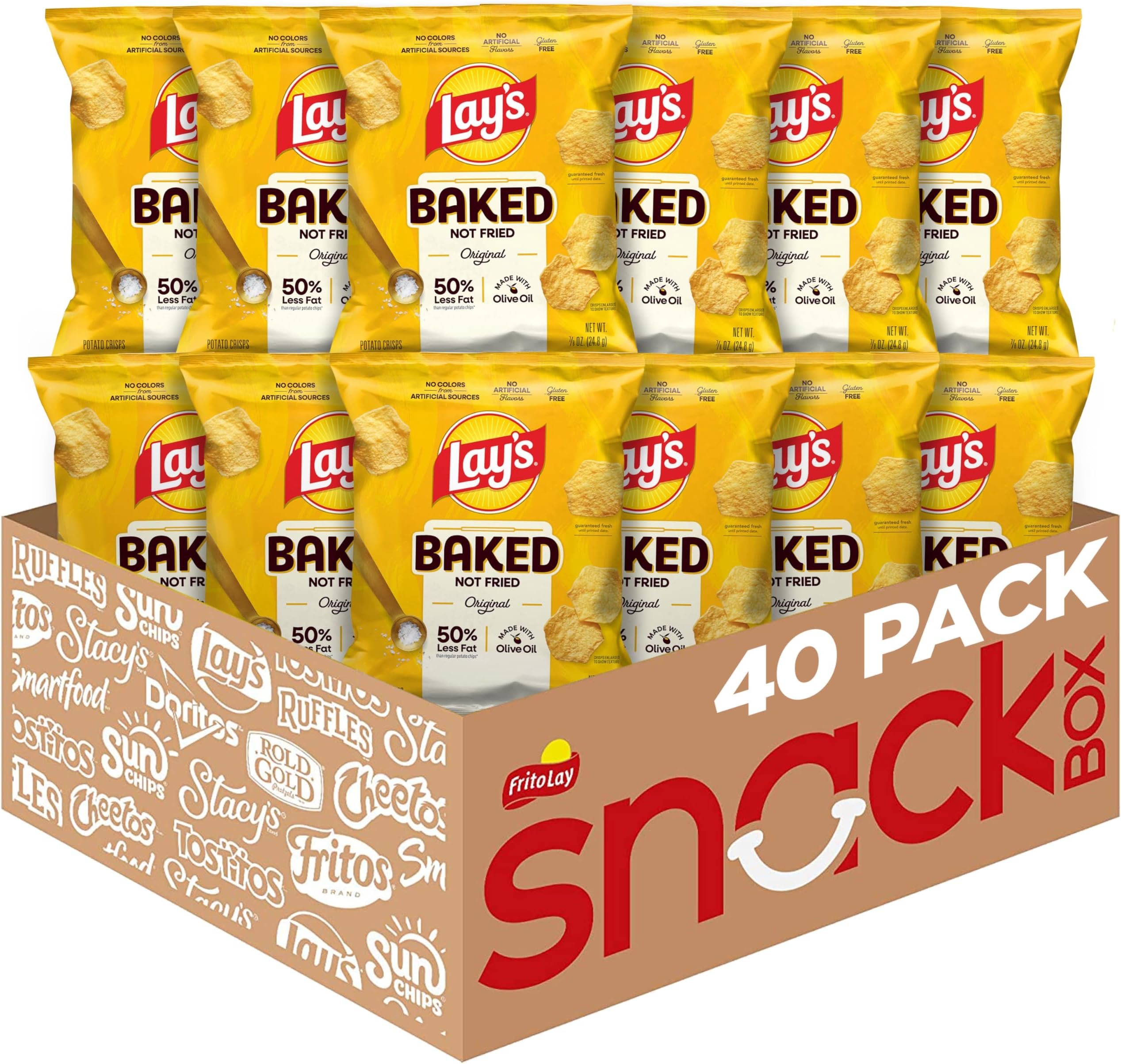 Baked Lay’s Potato Chips, Original, 0.875 oz Bags, (40 Pack), 50% Less Fat, Gluten Free, No Artificial Flavors, No Colors from Artificial Sources