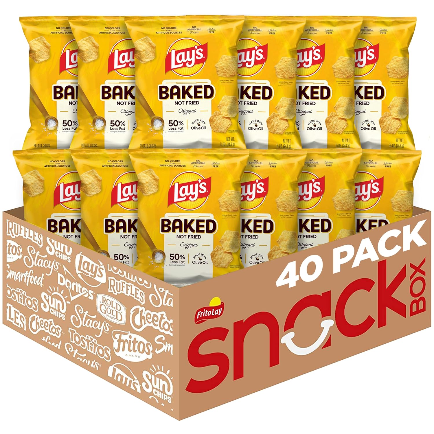 Baked Lay’s Potato Chips, Original, 0.875 oz Bags, (40 Pack), 50% Less Fat, Gluten Free, No Artificial Flavors, No Colors from Artificial Sources