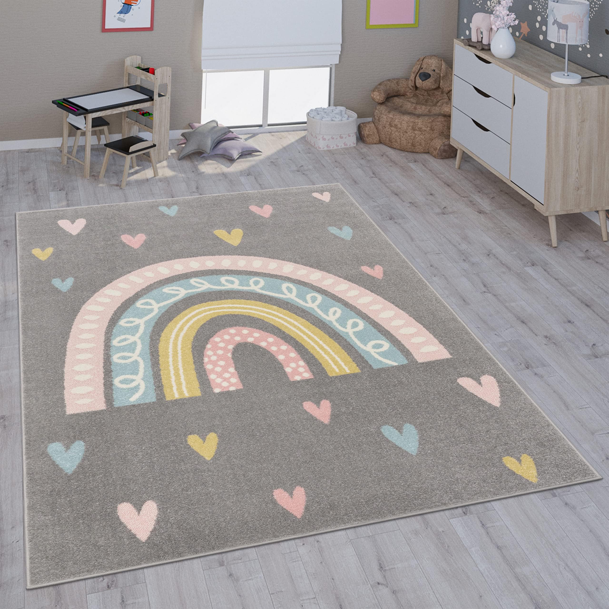 Paco Home Children's Rug Child's Room Girls Boys Various Motifs And Sizes, Size:120x160 cm, Colour:Grey 3