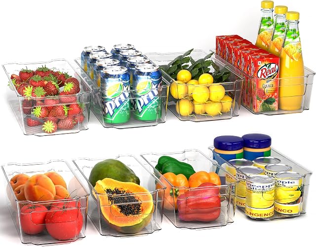 Utopia Home Caddy Pantry Organizers and Storage Bins - Set of 8 Refrigerator Organizer for Freezers, Kitchen Storage Countertops and Cabinet Organizers and Storage, Clear