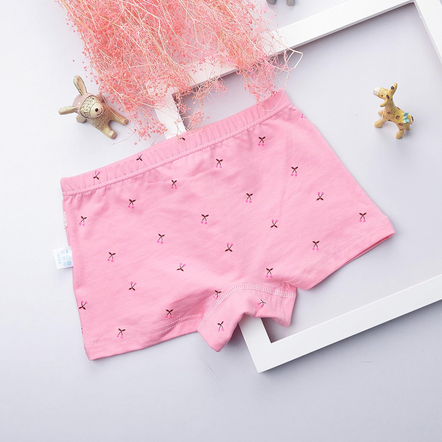 Feelingwear Toddler Girls' Lace Cotton Boyshort Underwear Cherry Pattern Princess Panties Bundle Assorted Briefs Pack of 4 Size M/4-6 Years - Image 4