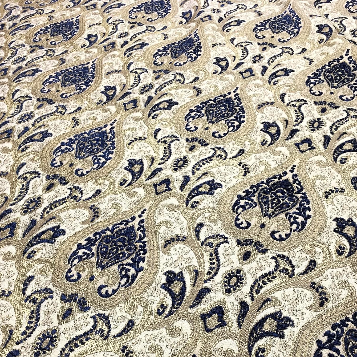 3 Colors/Versailles Damask Chenille Brocade Jacquard Fabric/Drapery, Upholstery, Decor, Costume/Red, Gold, Brown/Fabric by The Yard (Blue)