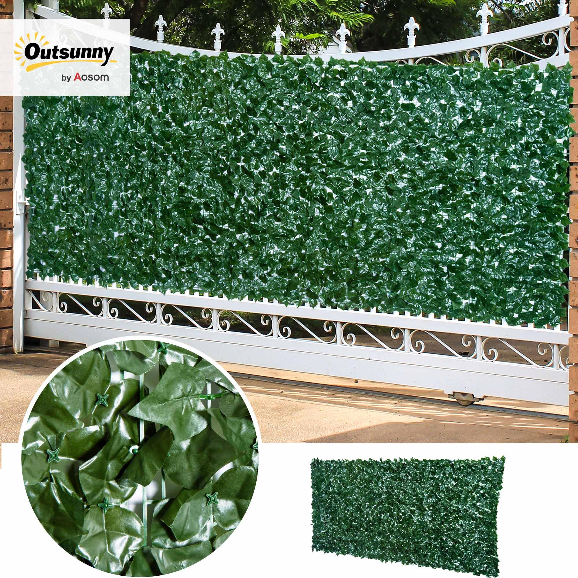 Outsunny Künstlicher Hecken Sichtschutz UV Geschützt 300 x 150 cm Grün | Balkon Sichtschutze, Zaun Sichtschutzgitter mit Blättern, Hecken Zaun, WandKünstliche, für Garten Hochzeit