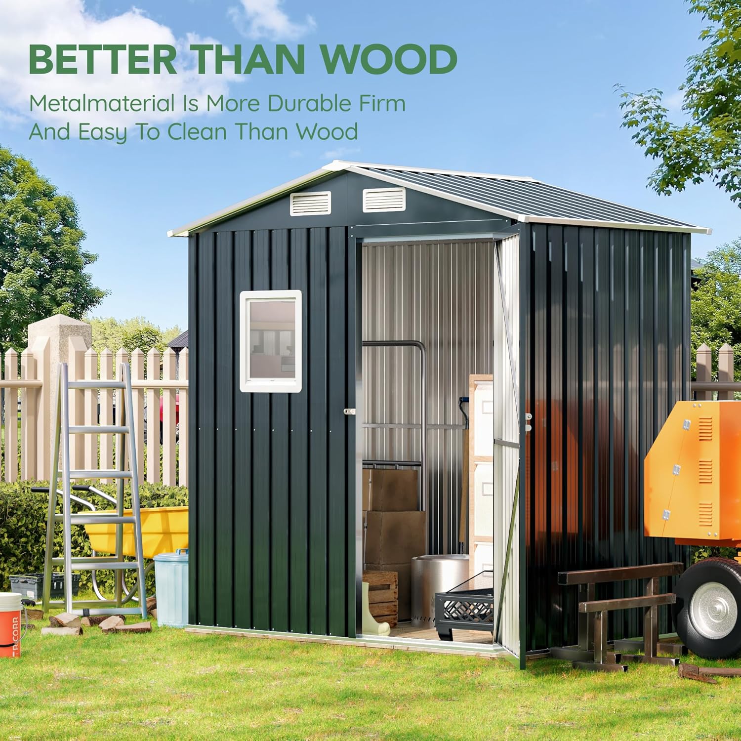 6x4FT Outdoor Steel Storage Shed with Clear Window, Lockable Doors, Weather-Resistant Metal Tool Shed for Garden, Backyard, Patio, and Utility Storage 6x4FT Outdoor Steel Storage Shed with Clear Window, Lockable Doors, Weather-Resistant Metal Tool Shed for Garden, Backyard, Patio, and Utility Storage