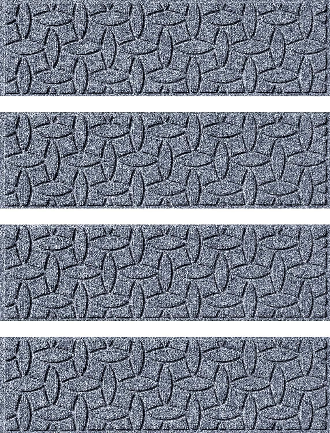 WaterHog Stair Treads, Set of 4, 8-1/2 x 30 inches, Made in USA, Durable and Decorative Floor Covering, Indoor/Outdoor, Water-Trapping, Ellipse Collection, Bluestone