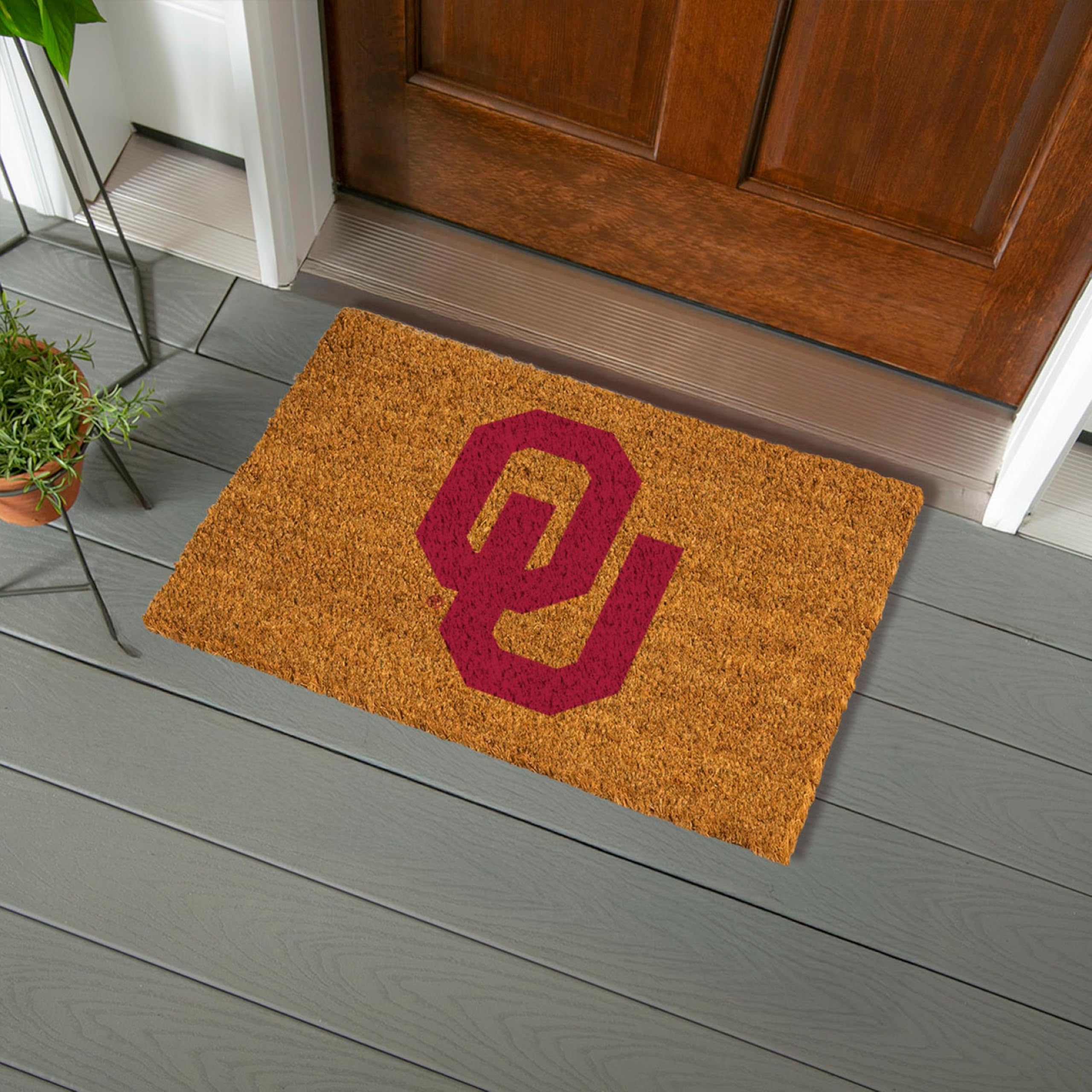 Team Sports America NCAA University of Oklahoma Natural Coir Doormat | Official Full Color Team Logo | 28 x 16 Inches | Non Slip Back | Front Door
