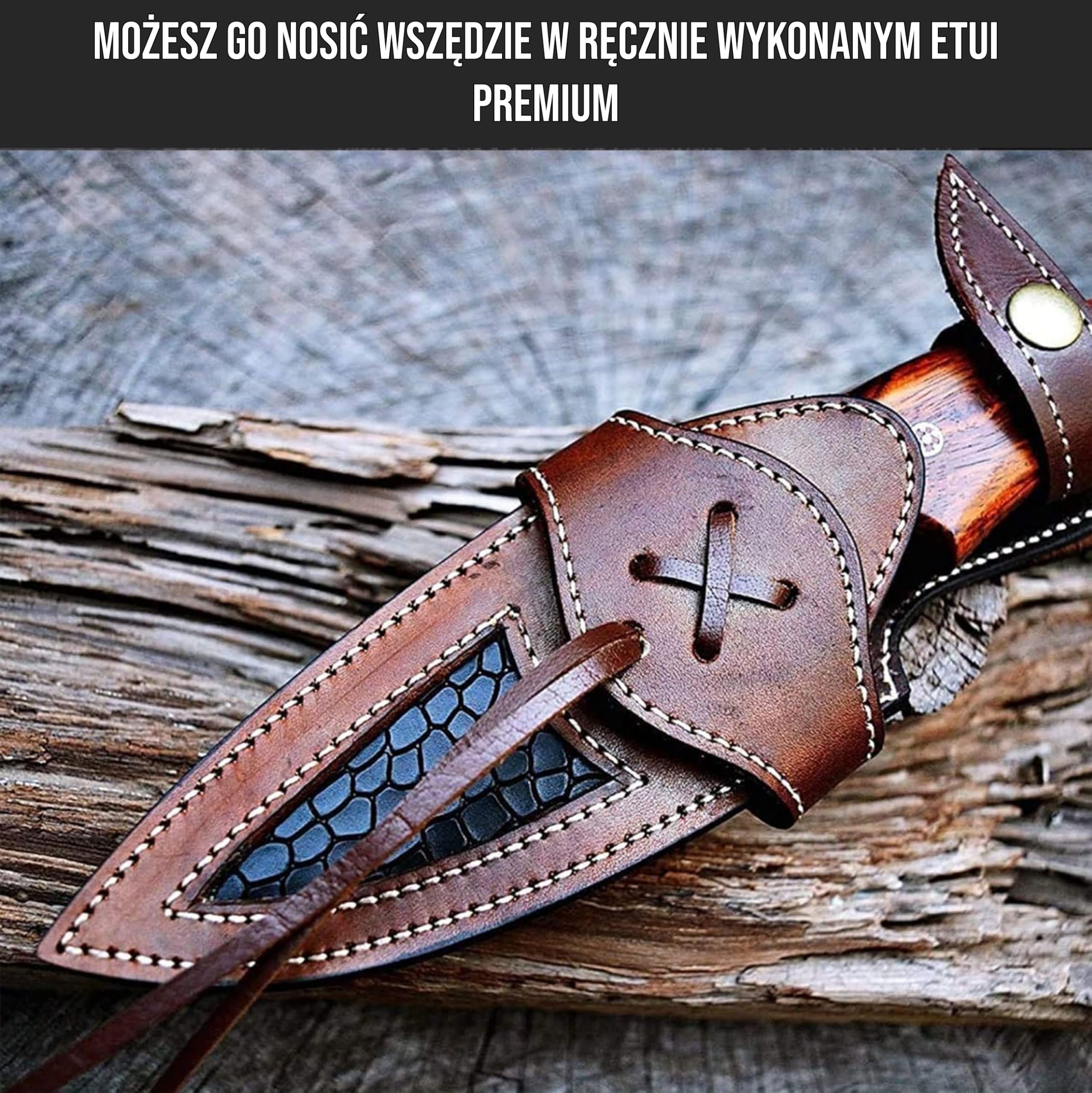BIGCAT ROAR 10-calowy ręcznie robiony nóż myśliwski z damasceńskiej stali z skórzanym etui - idealny do skórzenia - nóż stały EDC do bushcraftu z rękojeścią z drewna orzechowego - myśliwy drapieżników