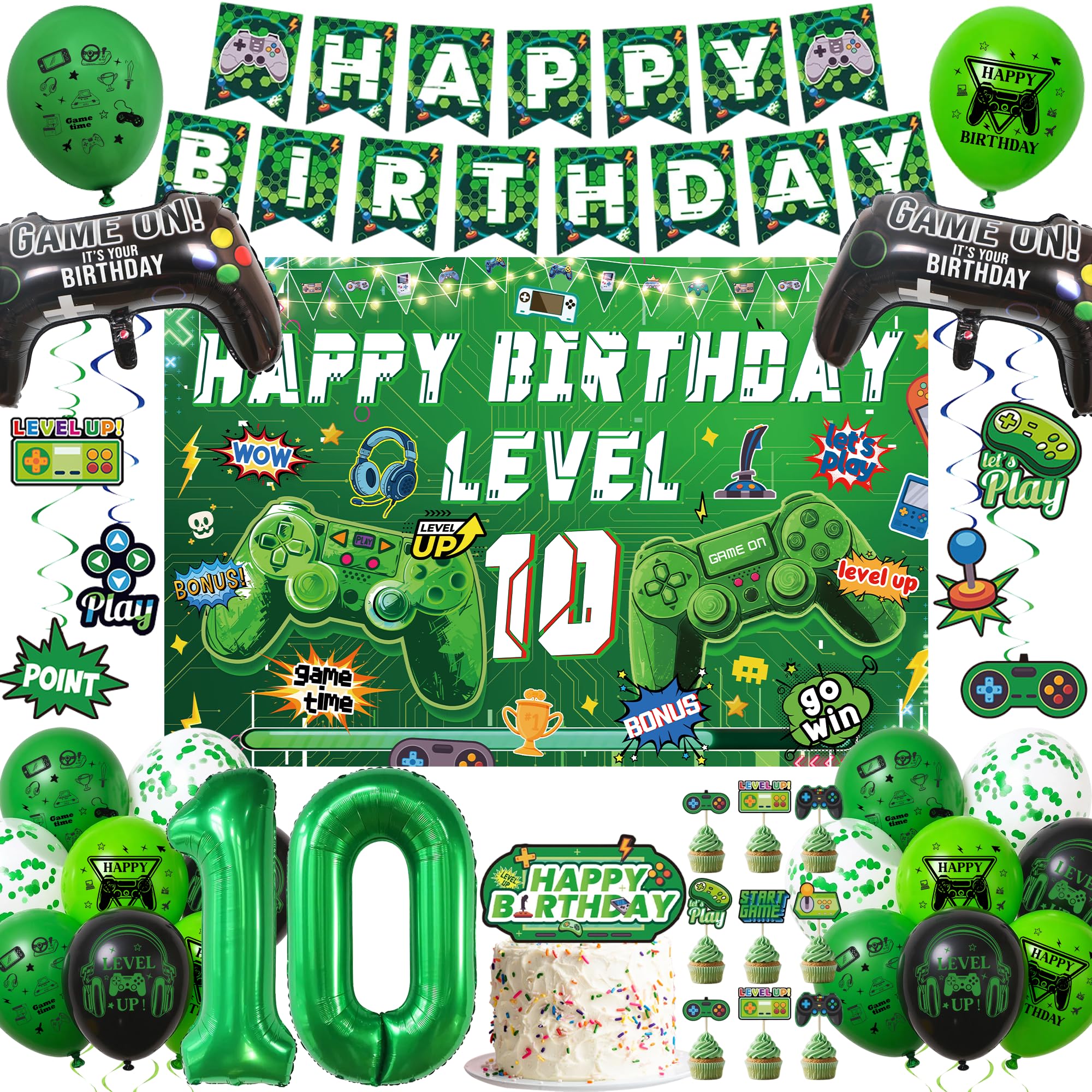 Video Game 10th Birthday Decorations, Happy Birthday Level 10 Banner