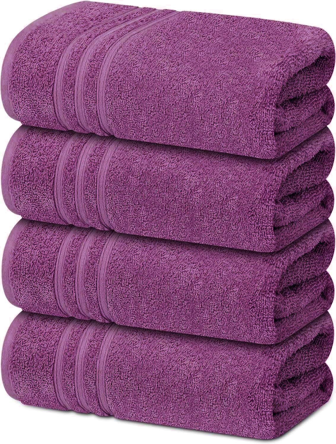Textile Do Purple 4 X Large Bath Towels 100% Egyptian Cotton High Absorbent 500 Gsm Hotel Quality Jumbo Bath Towel Set (4, )