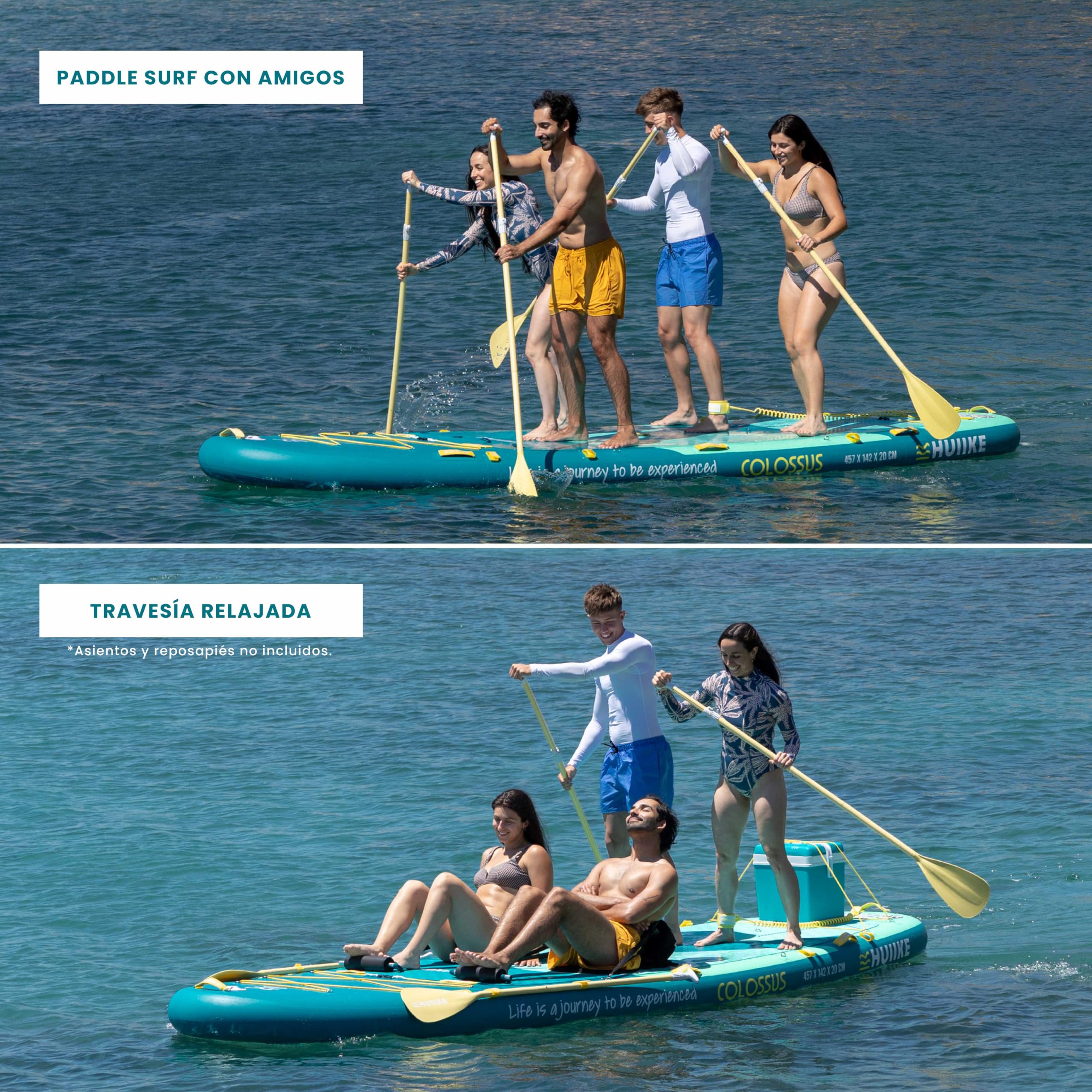 HUIIKE Tabla Paddle Surf Hinchable XXL 15' 4 Personas 480 kg con Accesorios | SUP Gigante con 4 Remos, 2 Infladores, 5 Quillas, Leash y Macuto. Stand Up Paddle Board Gran Estabilidad y Resistencia