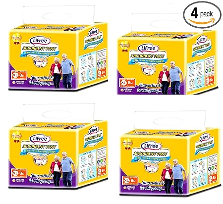 Lifree Adult Pant Style Diaper -XL 8 Pieces Bag (35-49 Inch) - Pack of 4