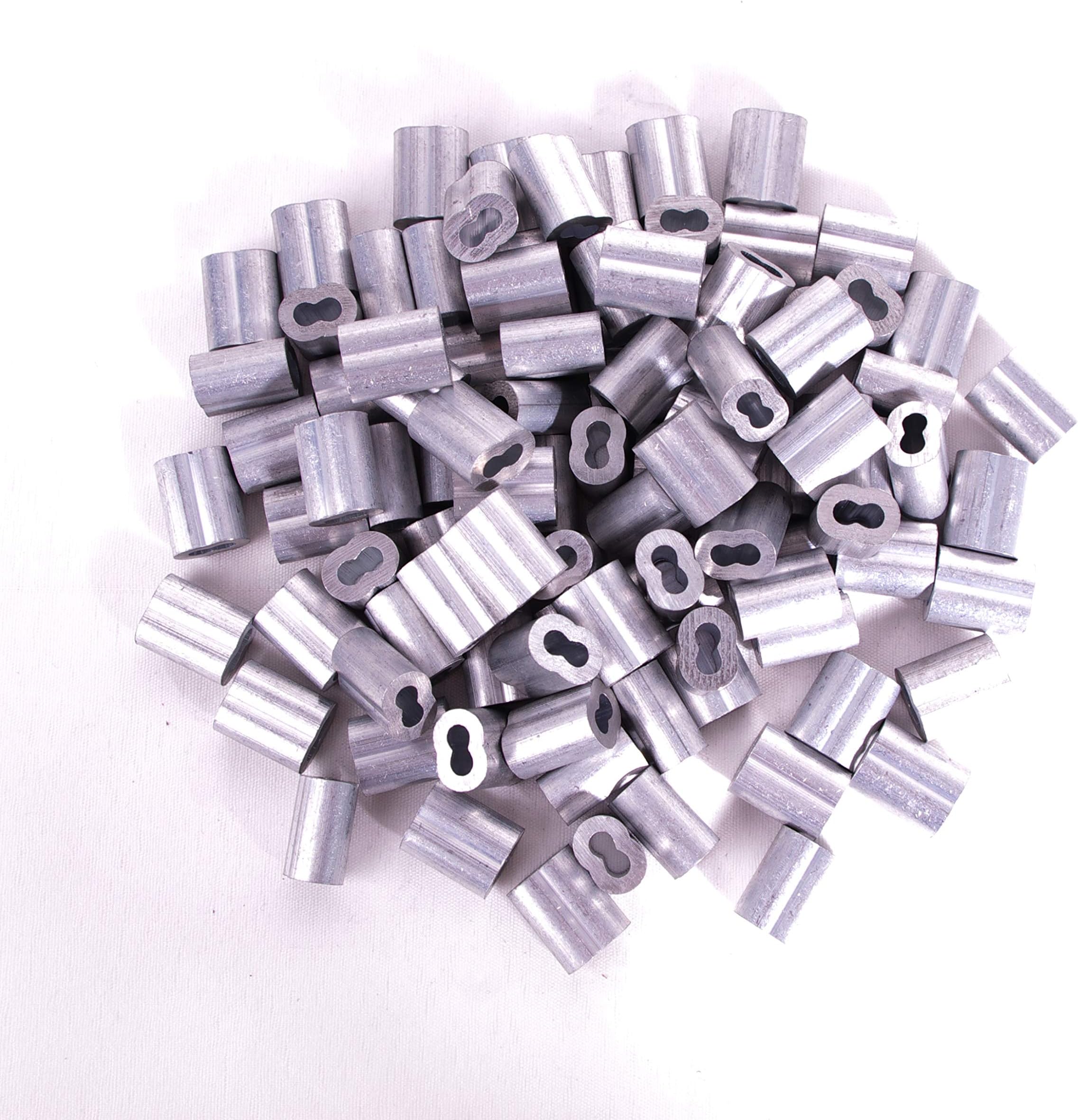 Aluminum Crimping Loop Sleeve for 1/8" Diameter Wire Rope and Cable (1/8" 100PCS)
