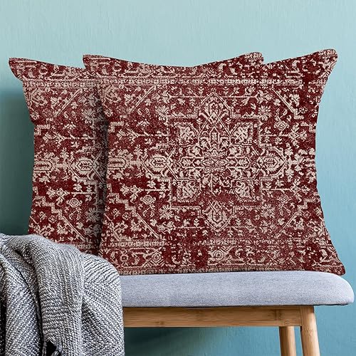 Miniatura 8 de Juego de 2 fundas de almohada bohemias de 20 x 20 pulgadas, diseño étnico decorativo, bohemio, de lino, naranja y azul, para exteriores, para sofá,