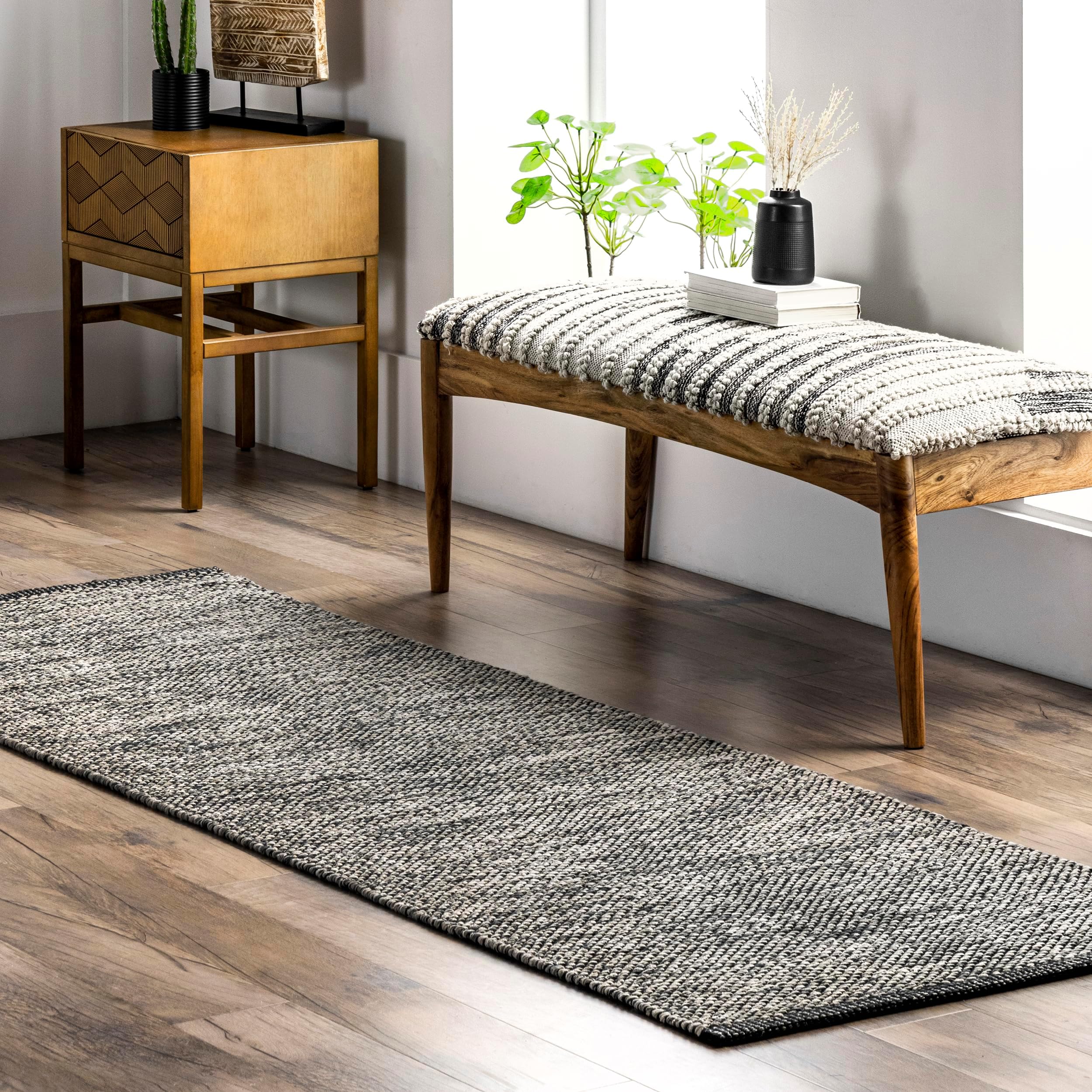 Alessi Solid Farmhouse Cotton Runner Rug, 2' 6" x 6', Grey